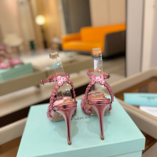 AQUAZZURA 26S STRAPPY HIGH HEELS 105 MM IN PINK PATENT LAMBSKIN STYLE 1