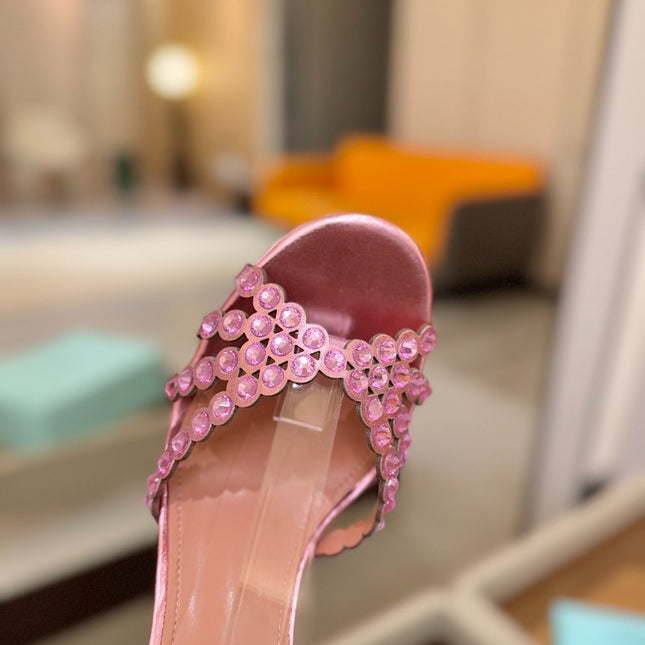 AQUAZZURA 26S STRAPPY HIGH HEELS 105 MM IN PINK PATENT LAMBSKIN STYLE 1