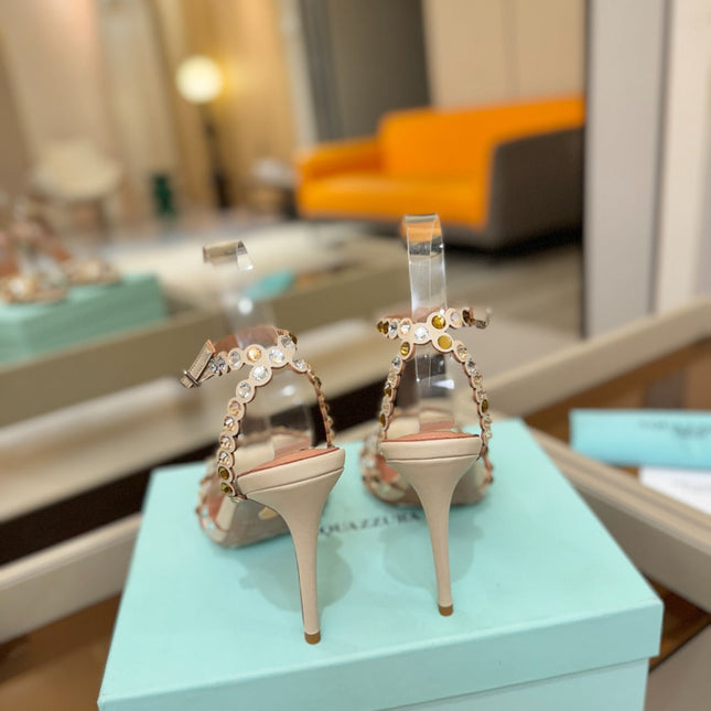 AQUAZZURA 26S STRAPPY HIGH HEELS 105 MM IN BEIGE LAMBSKIN