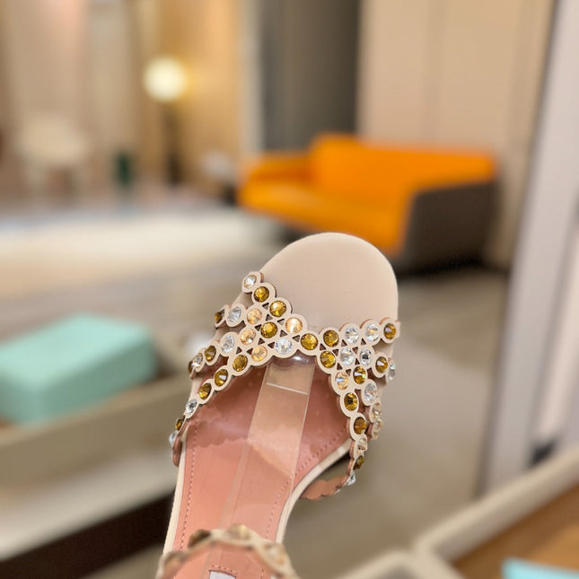 AQUAZZURA 26S STRAPPY HIGH HEELS 105 MM IN BEIGE LAMBSKIN