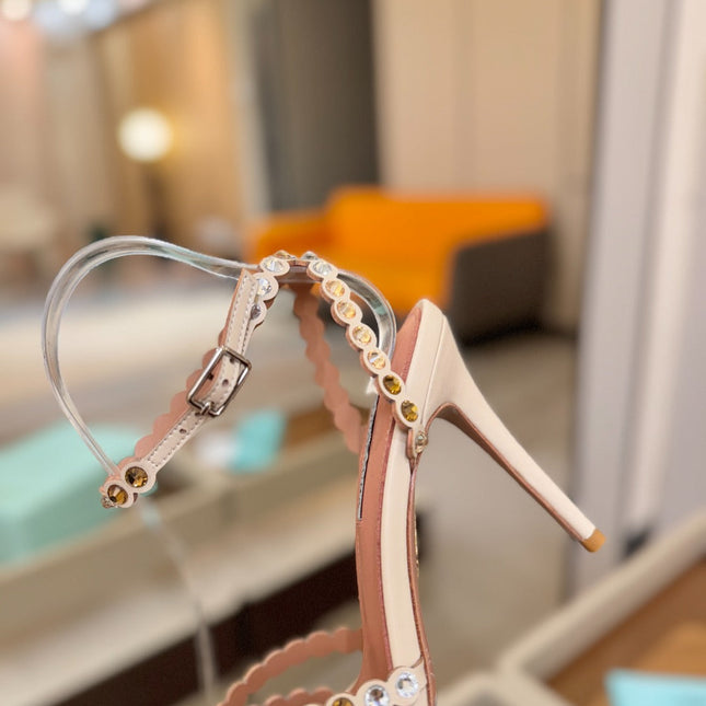 AQUAZZURA 26S STRAPPY HIGH HEELS 105 MM IN BEIGE LAMBSKIN
