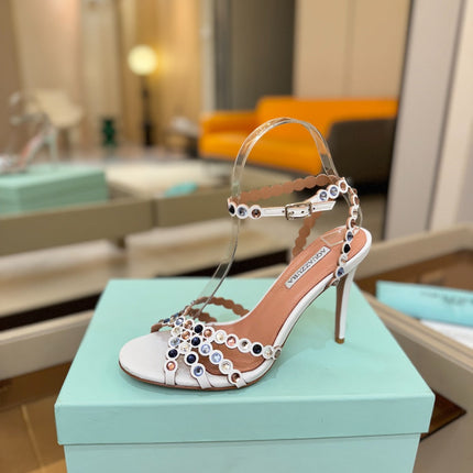 AQUAZZURA 26S STRAPPY HIGH HEELS 105 MM IN WHITE LAMBSKIN
