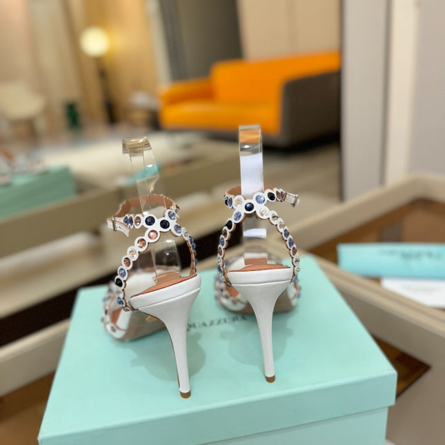AQUAZZURA 26S STRAPPY HIGH HEELS 105 MM IN WHITE LAMBSKIN