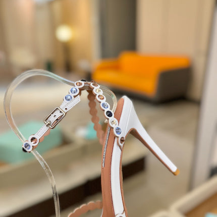 AQUAZZURA 26S STRAPPY HIGH HEELS 105 MM IN WHITE LAMBSKIN