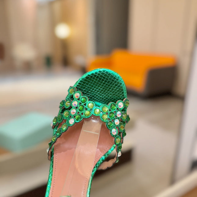 AQUAZZURA 26S STRAPPY HIGH HEELS 105 MM IN GREEN SNAKESKIN