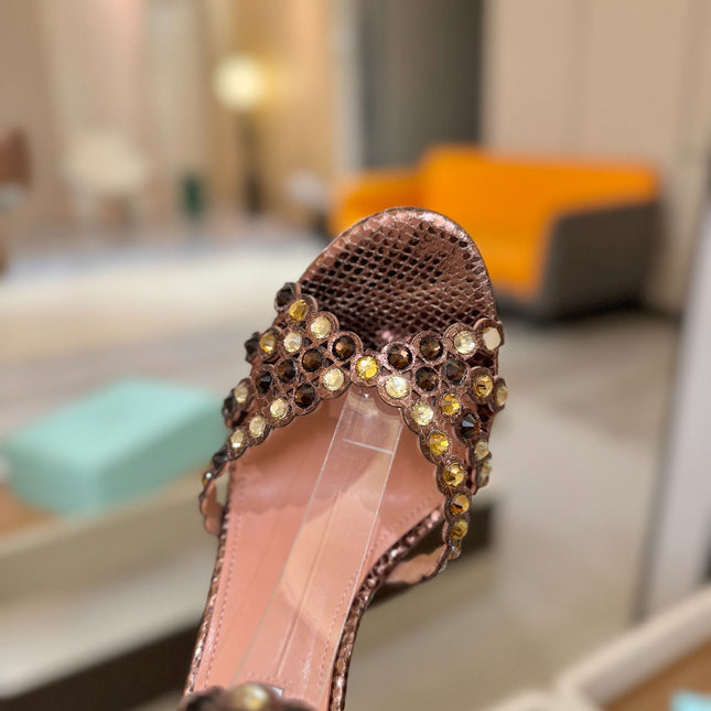 AQUAZZURA 26S STRAPPY HIGH HEELS 105 MM IN BROWN SNAKESKIN