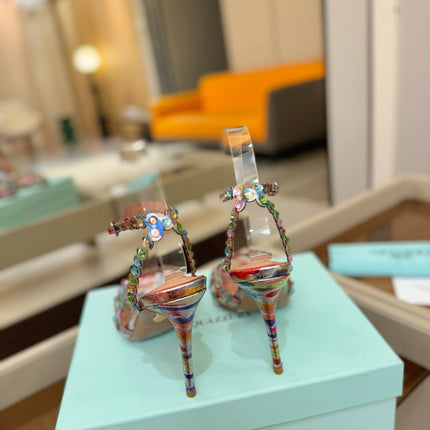 AQUAZZURA 26S STRAPPY HIGH HEELS 105 MM IN MULTICOLOR SNAKESKIN