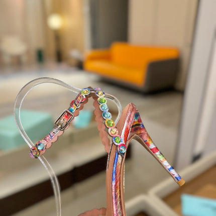 AQUAZZURA 26S STRAPPY HIGH HEELS 105 MM IN MULTICOLOR SNAKESKIN