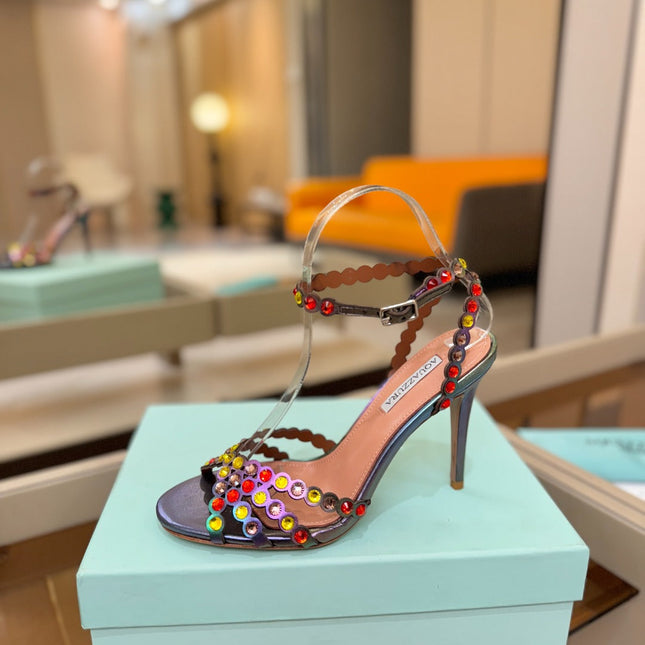 AQUAZZURA 26S STRAPPY HIGH HEELS 105 MM IN METALLIC LAMBSKIN
