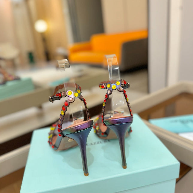 AQUAZZURA 26S STRAPPY HIGH HEELS 105 MM IN METALLIC LAMBSKIN