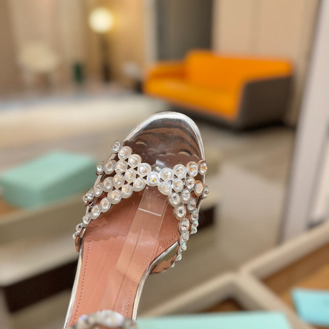 AQUAZZURA 26S STRAPPY HIGH HEELS 105 MM IN SILVER PATENT LAMBSKIN