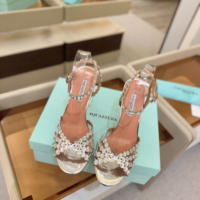 AQUAZZURA 26S STRAPPY HIGH HEELS 105 MM IN SILVER PATENT LAMBSKIN