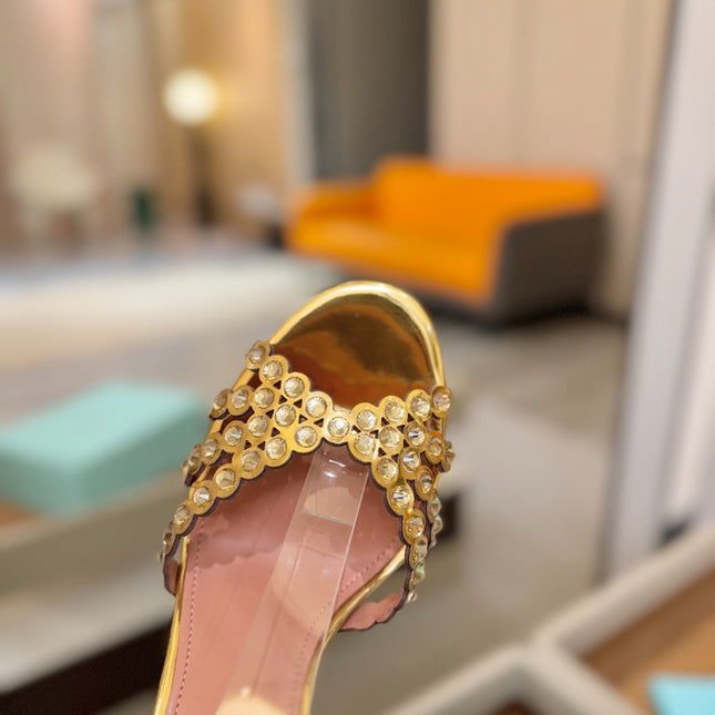 AQUAZZURA 26S STRAPPY HIGH HEELS 105 MM IN GOLD PATENT LAMBSKIN