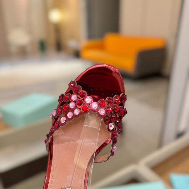 AQUAZZURA 26S STRAPPY HIGH HEELS 105 MM IN DARK RED PATENT LAMBSKIN