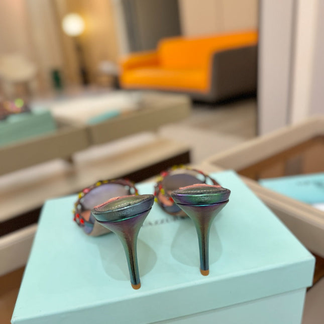 AQUAZZURA 26S TEQUILA HEELED SANDALS 85 MM IN METALLIC LAMBSKIN