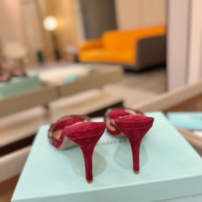 AQUAZZURA 26S TEQUILA HEELED SANDALS 85 MM IN DARK RED SUEDE