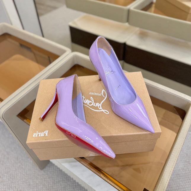 CHRISTIAN LOUBOUTIN 26S POINTED-TOE PUMPS 105 MM IN LIGHT PURPLE PATENT CALFSKIN