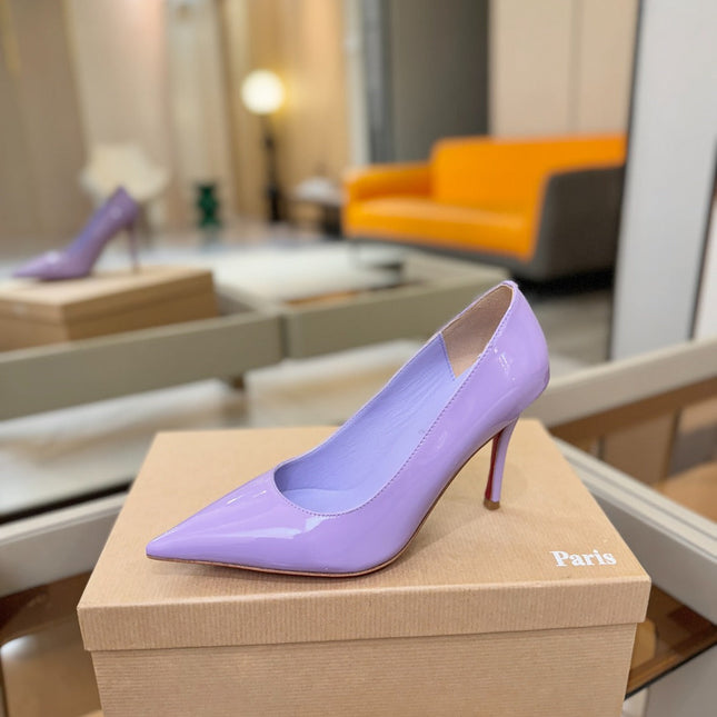 CHRISTIAN LOUBOUTIN 26S POINTED-TOE PUMPS 105 MM IN LIGHT PURPLE PATENT CALFSKIN