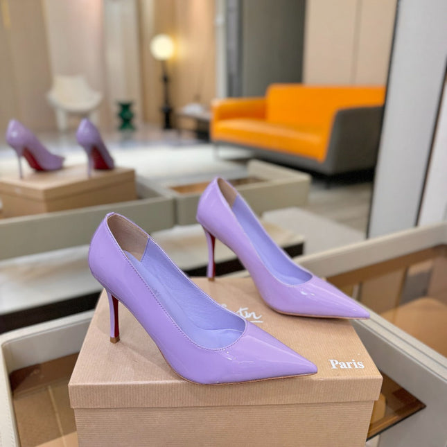 CHRISTIAN LOUBOUTIN 26S POINTED-TOE PUMPS 105 MM IN LIGHT PURPLE PATENT CALFSKIN