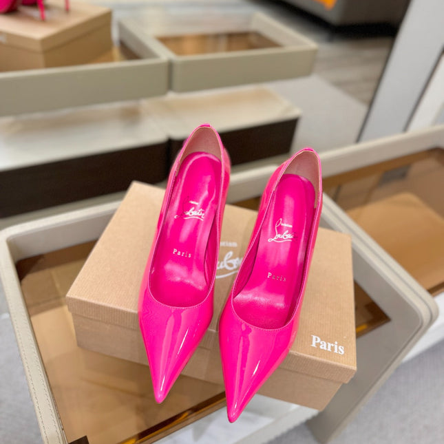 CHRISTIAN LOUBOUTIN 26S POINTED-TOE PUMPS 105 MM IN DARK PINK PATENT CALFSKIN