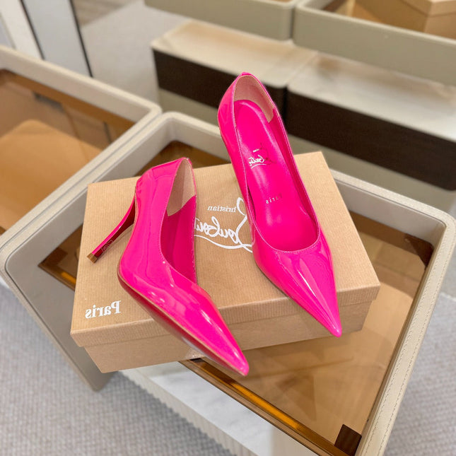 CHRISTIAN LOUBOUTIN 26S POINTED-TOE PUMPS 105 MM IN DARK PINK PATENT CALFSKIN