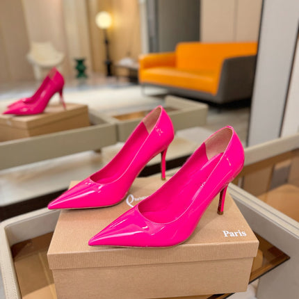 CHRISTIAN LOUBOUTIN 26S POINTED-TOE PUMPS 105 MM IN DARK PINK PATENT CALFSKIN