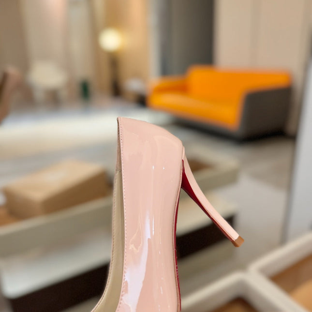 CHRISTIAN LOUBOUTIN 26S POINTED-TOE PUMPS 105 MM IN NUDE PATENT CALFSKIN