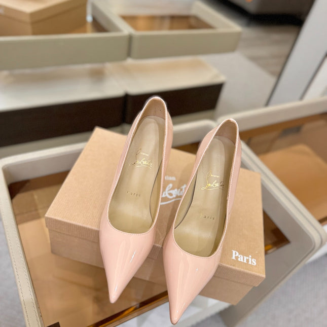 CHRISTIAN LOUBOUTIN 26S POINTED-TOE PUMPS 105 MM IN NUDE PATENT CALFSKIN