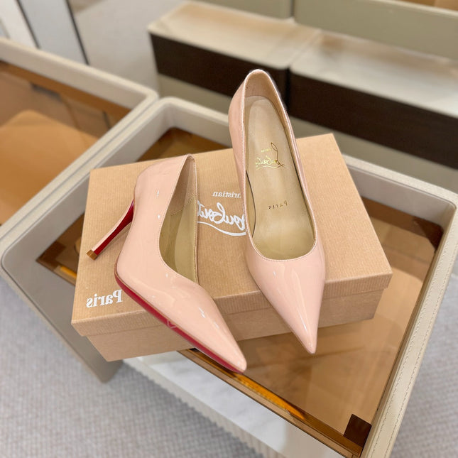 CHRISTIAN LOUBOUTIN 26S POINTED-TOE PUMPS 105 MM IN NUDE PATENT CALFSKIN