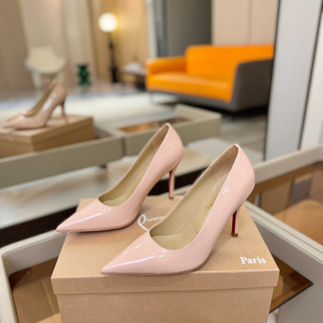 CHRISTIAN LOUBOUTIN 26S POINTED-TOE PUMPS 105 MM IN NUDE PATENT CALFSKIN