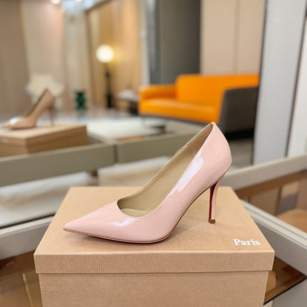CHRISTIAN LOUBOUTIN 26S POINTED-TOE PUMPS 105 MM IN NUDE PATENT CALFSKIN