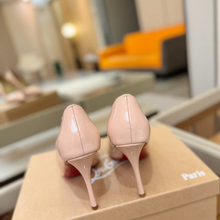 CHRISTIAN LOUBOUTIN 26S POINTED-TOE PUMPS 105 MM IN NUDE PATENT CALFSKIN