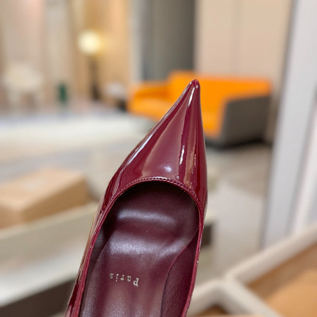 CHRISTIAN LOUBOUTIN 26S POINTED-TOE PUMPS 105 MM IN DARK RED PATENT CALFSKIN