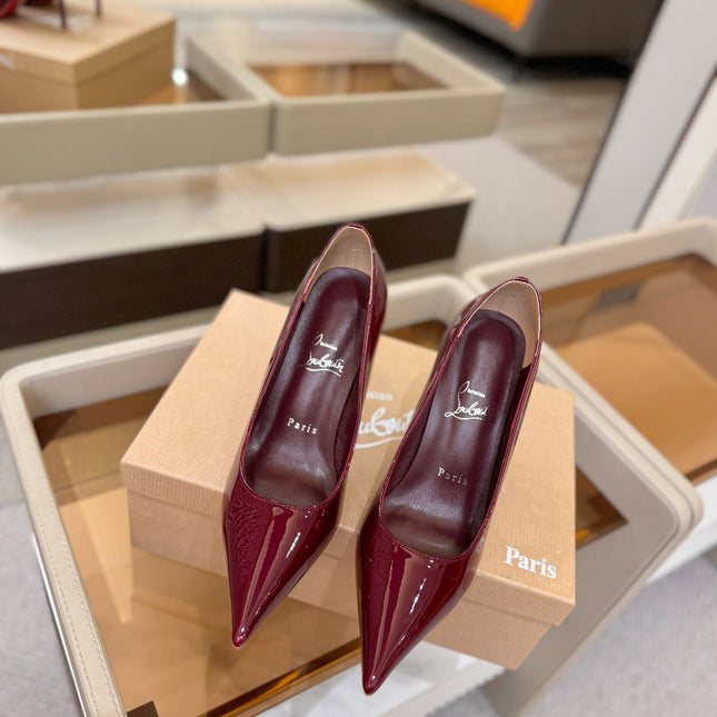 CHRISTIAN LOUBOUTIN 26S POINTED-TOE PUMPS 105 MM IN DARK RED PATENT CALFSKIN