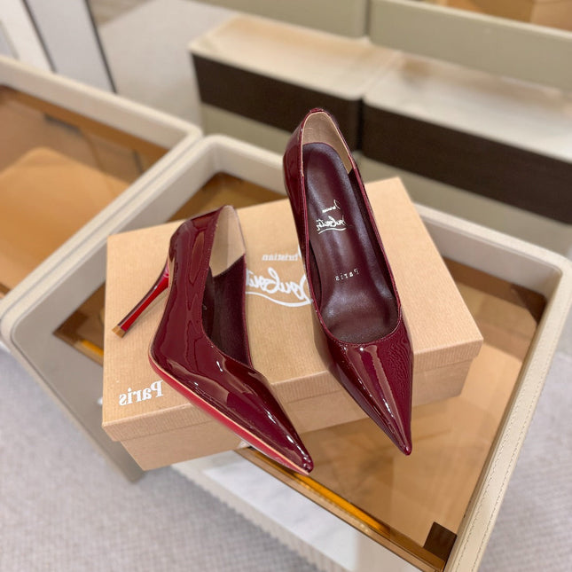 CHRISTIAN LOUBOUTIN 26S POINTED-TOE PUMPS 105 MM IN DARK RED PATENT CALFSKIN