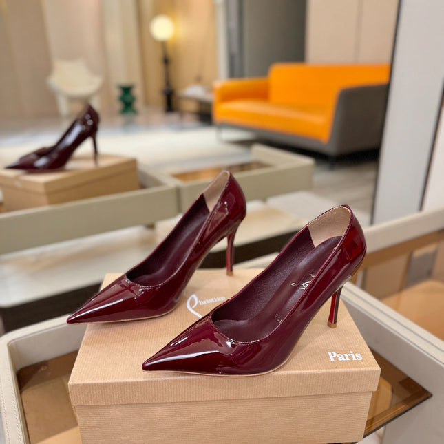 CHRISTIAN LOUBOUTIN 26S POINTED-TOE PUMPS 105 MM IN DARK RED PATENT CALFSKIN