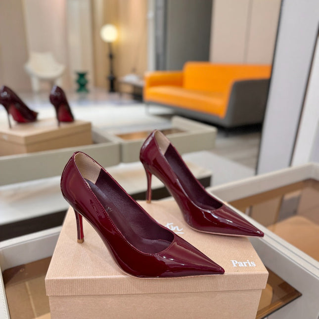 CHRISTIAN LOUBOUTIN 26S POINTED-TOE PUMPS 105 MM IN DARK RED PATENT CALFSKIN