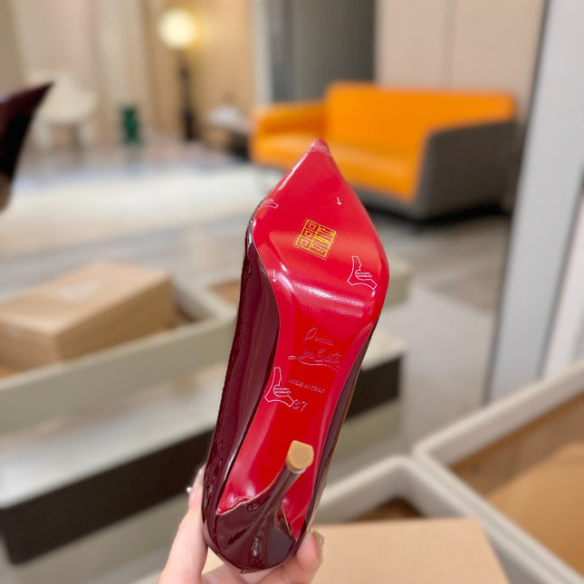 CHRISTIAN LOUBOUTIN 26S POINTED-TOE PUMPS 105 MM IN DARK RED PATENT CALFSKIN