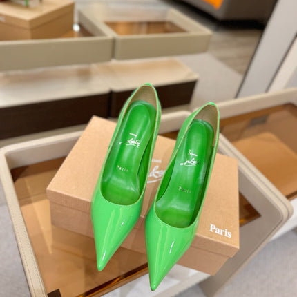 CHRISTIAN LOUBOUTIN 26S POINTED-TOE PUMPS 105 MM IN GREEN PATENT CALFSKIN