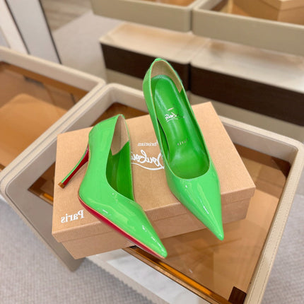 CHRISTIAN LOUBOUTIN 26S POINTED-TOE PUMPS 105 MM IN GREEN PATENT CALFSKIN