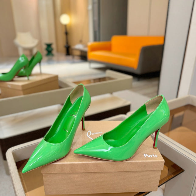 CHRISTIAN LOUBOUTIN 26S POINTED-TOE PUMPS 105 MM IN GREEN PATENT CALFSKIN