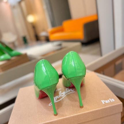 CHRISTIAN LOUBOUTIN 26S POINTED-TOE PUMPS 105 MM IN GREEN PATENT CALFSKIN