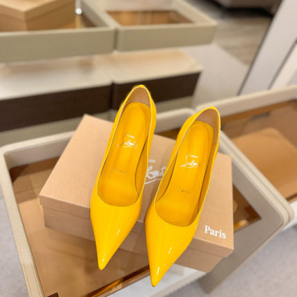 CHRISTIAN LOUBOUTIN 26S POINTED-TOE PUMPS 105 MM IN DARK YELLOW PATENT CALFSKIN