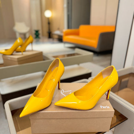CHRISTIAN LOUBOUTIN 26S POINTED-TOE PUMPS 105 MM IN DARK YELLOW PATENT CALFSKIN
