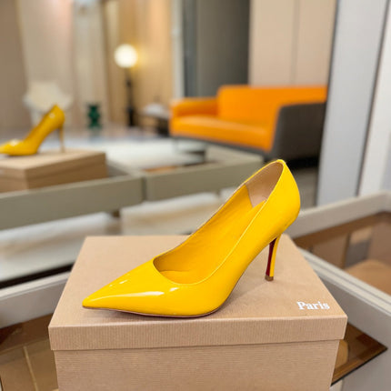 CHRISTIAN LOUBOUTIN 26S POINTED-TOE PUMPS 105 MM IN DARK YELLOW PATENT CALFSKIN