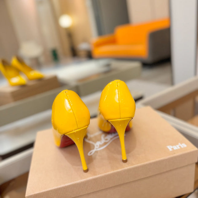 CHRISTIAN LOUBOUTIN 26S POINTED-TOE PUMPS 105 MM IN DARK YELLOW PATENT CALFSKIN