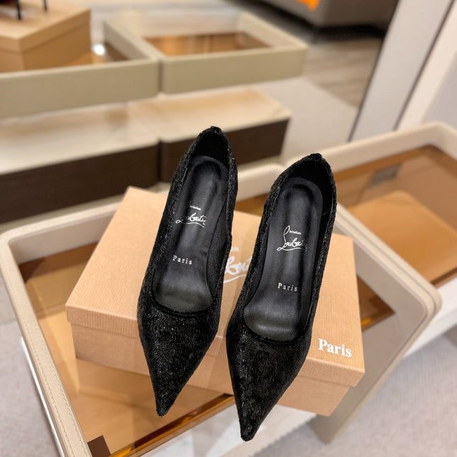 CHRISTIAN LOUBOUTIN 26S HIGH HEELS 105 MM IN BLACK VELVET GLITTER
