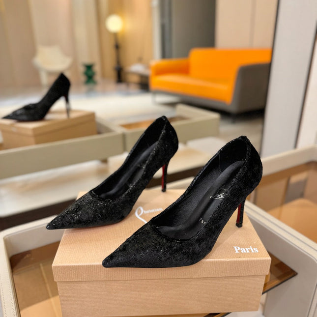 CHRISTIAN LOUBOUTIN 26S HIGH HEELS 105 MM IN BLACK VELVET GLITTER