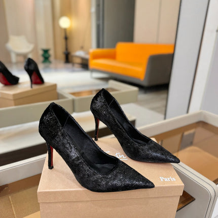 CHRISTIAN LOUBOUTIN 26S HIGH HEELS 105 MM IN BLACK VELVET GLITTER
