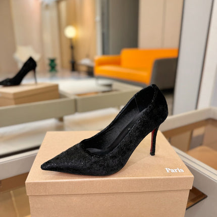 CHRISTIAN LOUBOUTIN 26S HIGH HEELS 105 MM IN BLACK VELVET GLITTER